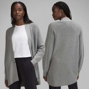 Lululemon Merino Wool Blend Sweater Size 10 Ribbed Long Wrap Heathered Gull Grey